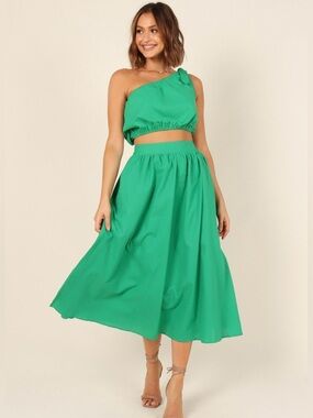 NWT Petal and Pup Cotton Green Skirt  Maxi A-Line Lined Flowy Summer - Medium
